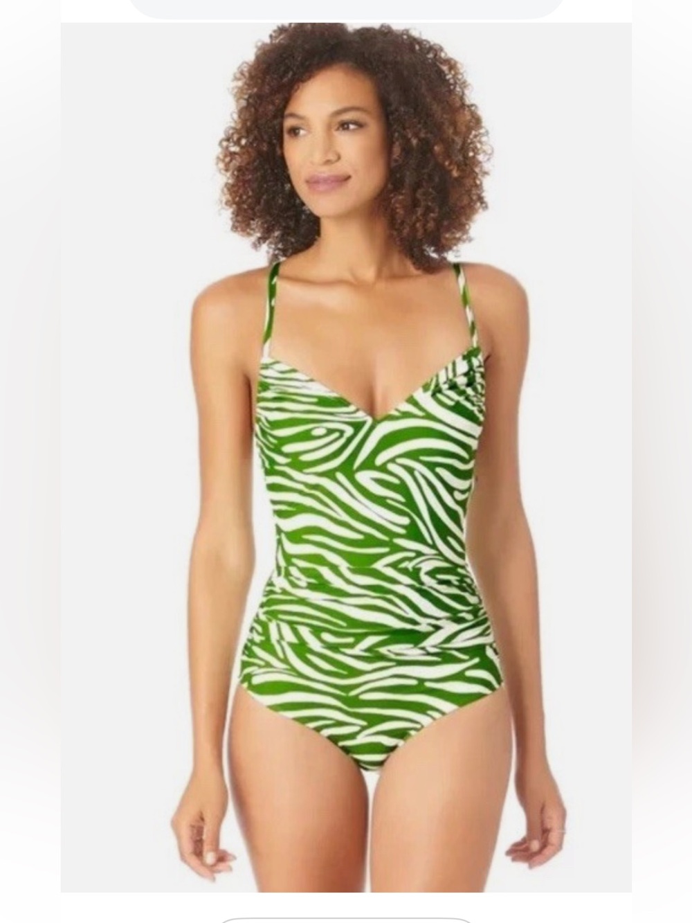 Anne Cole Zebra Green/White Print One Piece Swimsuit. SZ 8. NWT
